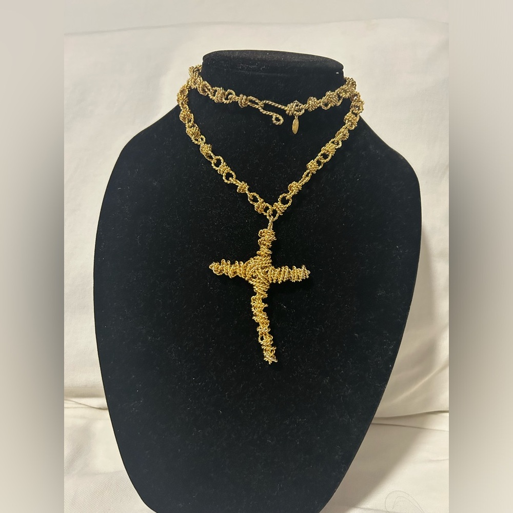 Dayne Duvall Gold Spun Wire Large Cross Necklace